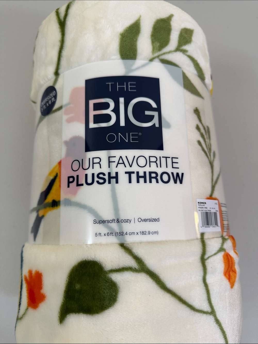 The Big One Plush Bird & Floral Throw Blanket - Cream, Yellow & Orange